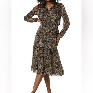 Misa LA Laysi Floral Long Sleeve Collared Button-Up Smocked Waist Midi Dress